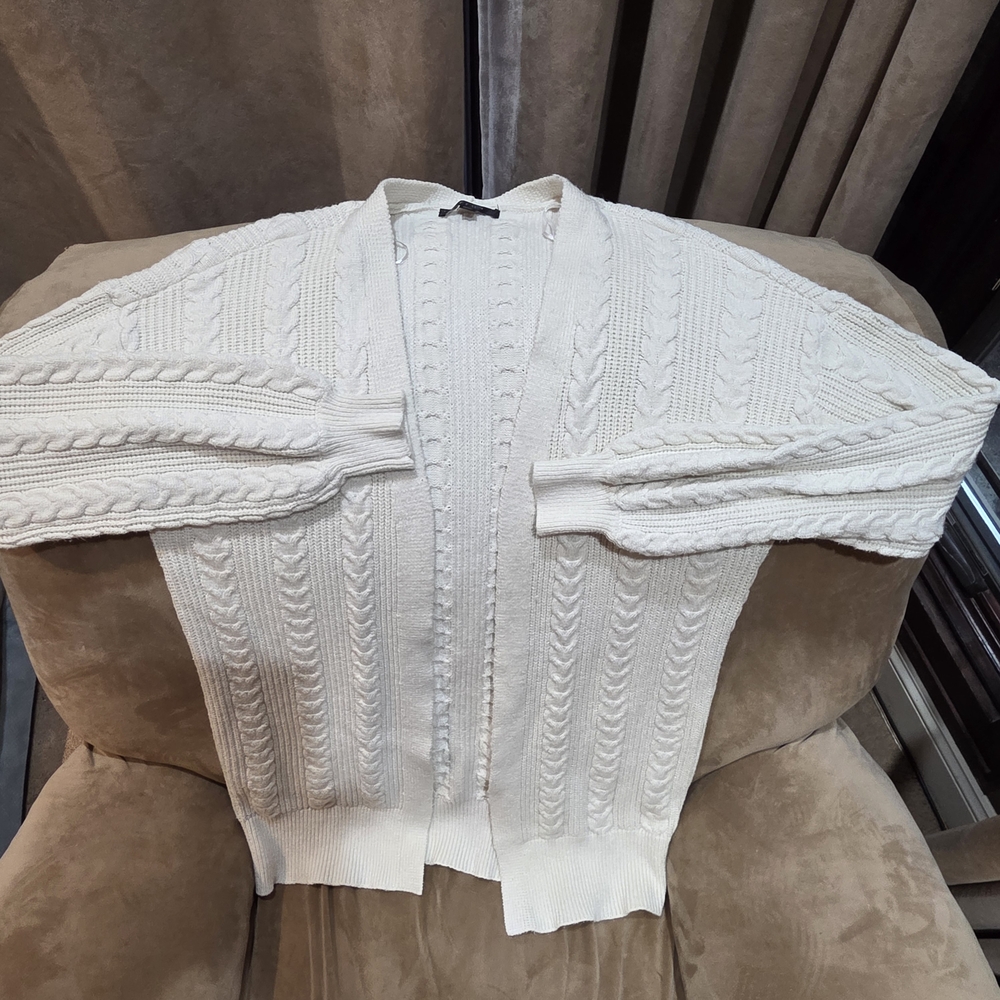 Eclectic Grandpa  Women's Cable Knit Cardigan Sweater - Cream